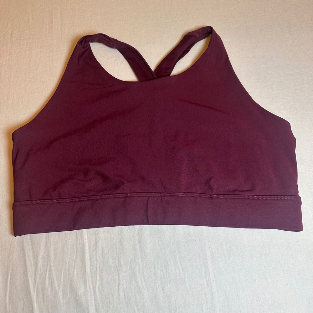 Fabletics High Neck Crossback Sports Bra Burgundy Maroon Mesh Back Cutout